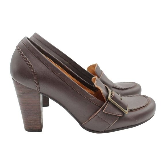 Vintage 90s Steve Madden Brown Leather Slip On Oxford Chunky Heel Shoes Size 8.5 - Picture 3 of 6